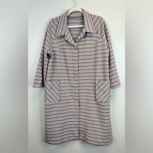 Vintage 60s 70s Multicolor Checkered Women's Plus Size Jacket Pastel Button Up